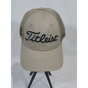 Titleist Pro V1 Footjoy FJ Logo Mesh Golf Hat Khaki Tan Fitted Sz L/XL New Era
